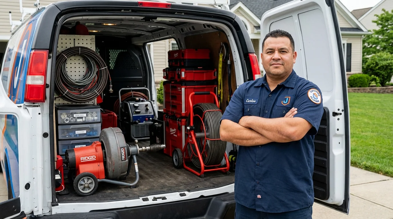 Professional drain cleaning equipment and Johns Plumbing LLC plumber in Delmar