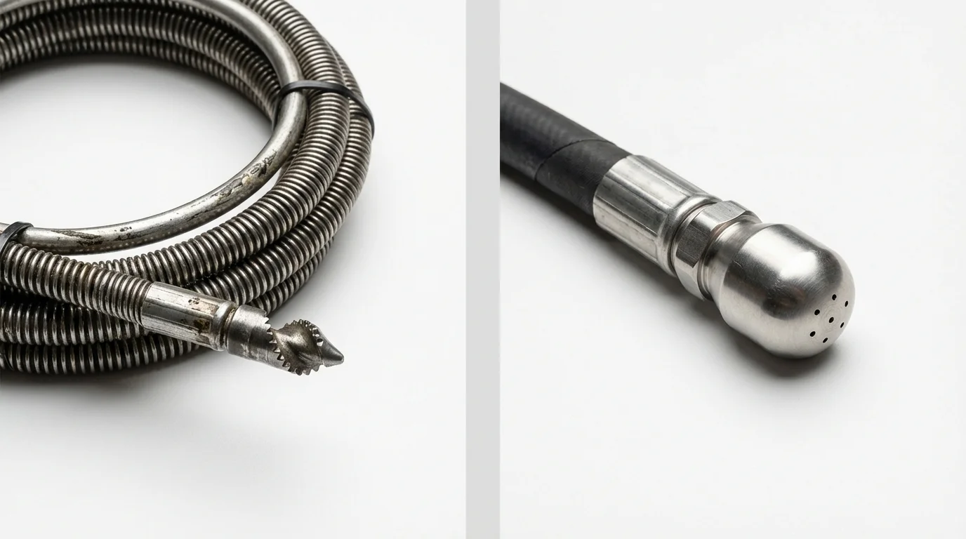 Drain snake cable and hydro jetting nozzle used for drain cleaning in Delmar, DE
