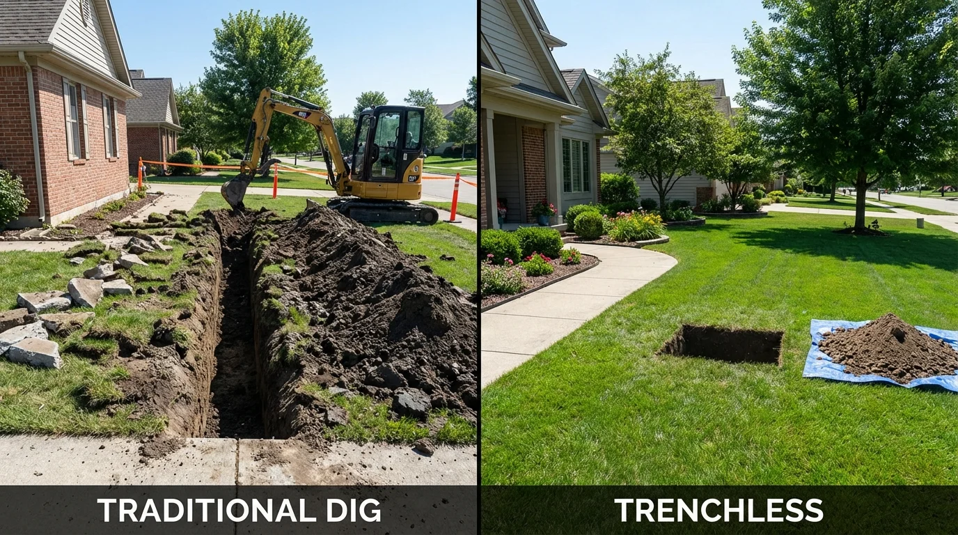 Trenchless sewer repair with minimal yard damage versus traditional excavation in Delmar, DE